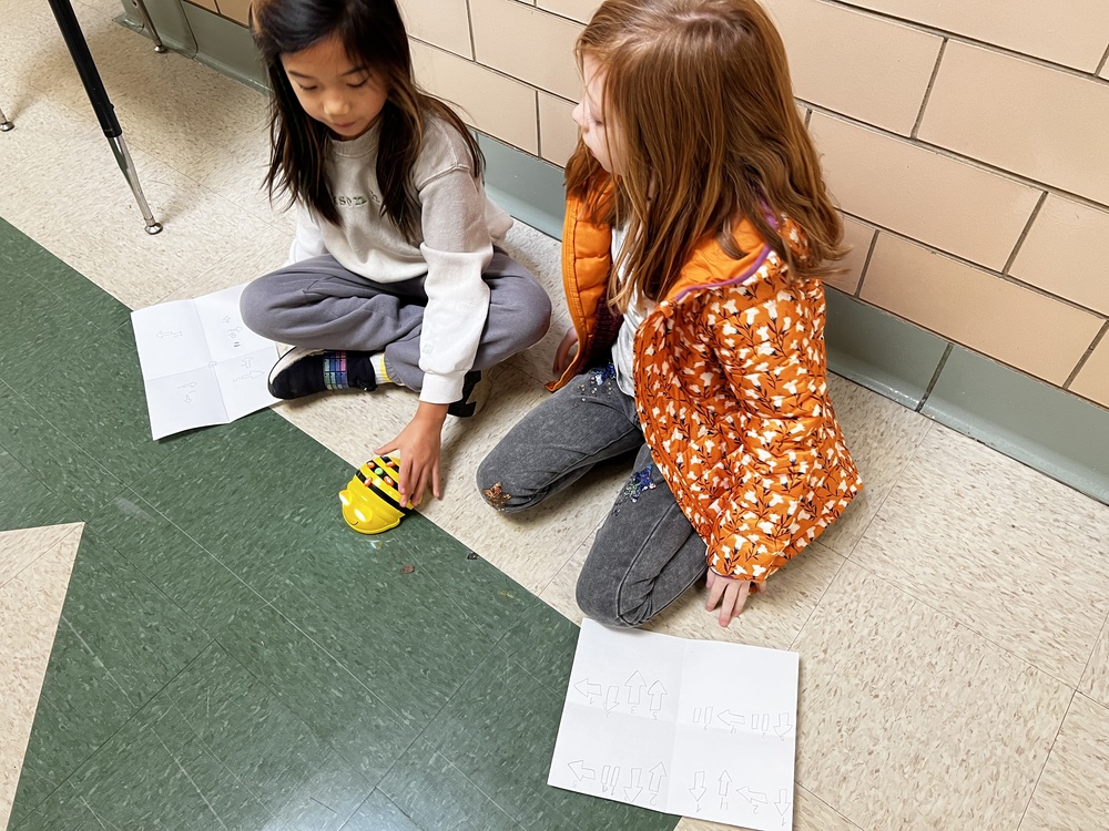 Second grade students writing code