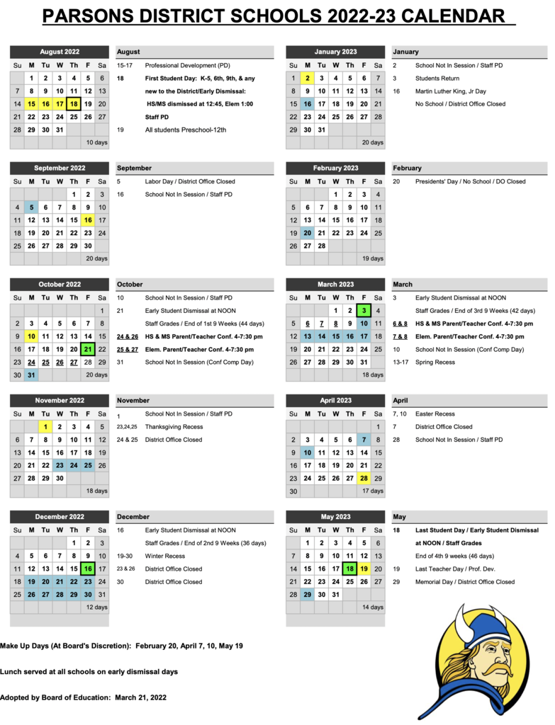 USD 503 2022-2023 District Calendar