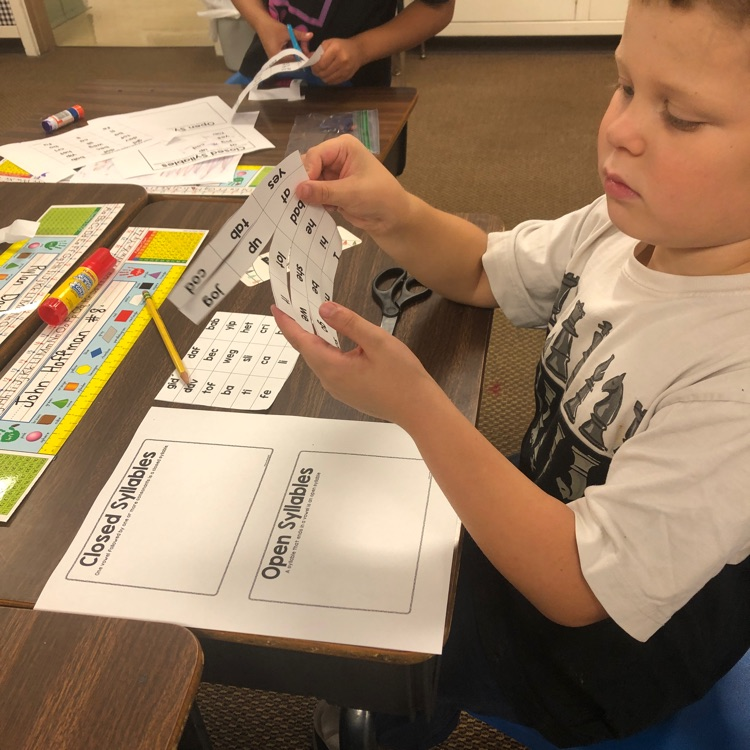 student working on sorting activity 
