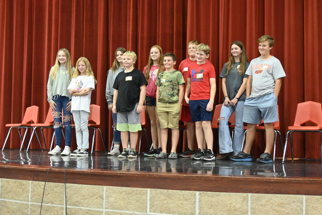 The 10 Labette County Spelling Bee participants stand together for a photo.