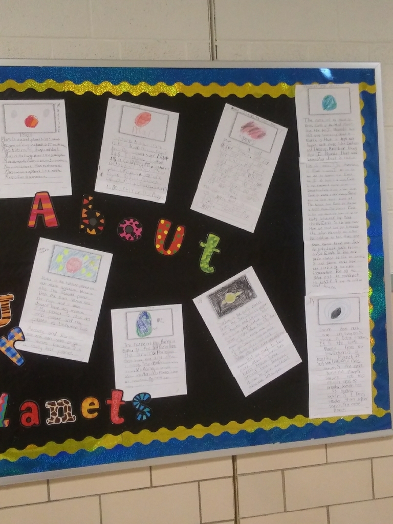 Mrs. Strode's class researched the planets and then wrote a exploratory essay over their planet