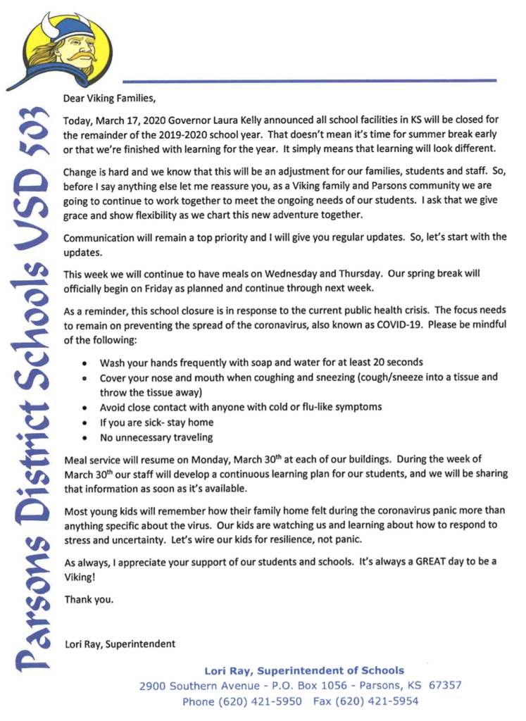 School Closure Letter